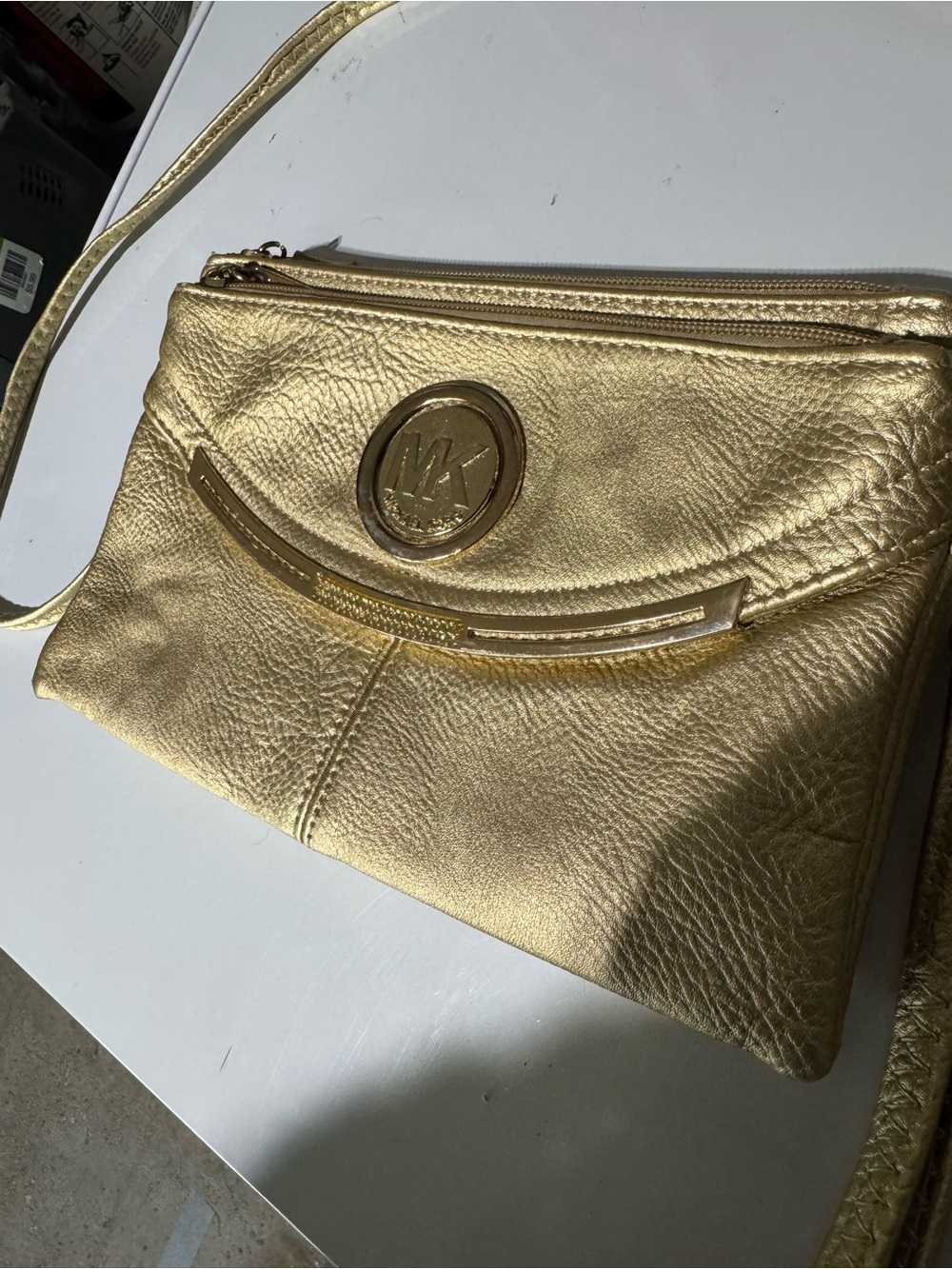Michael Kors Metallic Gold Leather Crossbody Wristlet - Picture 3 of 16